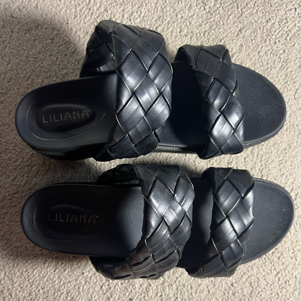 Black braided platform sandals
